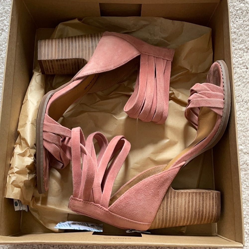 Pink/“Desert Rose” Suede Strappy Heel Sandals
